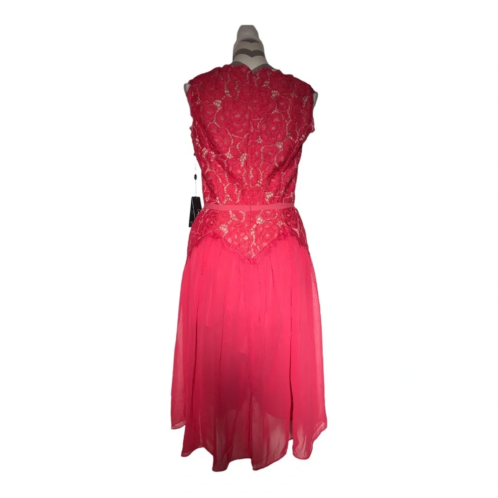 ADRIANNA PAPELL CHIFFON AND LACE MIDI DRESS - Picture 5 of 10